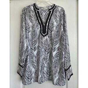 Coolibar Sun Protection Black White Print Long Sleeve Tunic Top Sz XXL Outdoor‎
